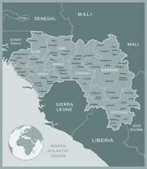 Guinea - detailed map with administrative divisions country. Vector illustration
