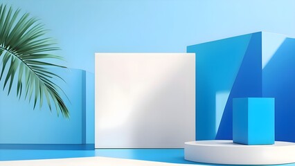 The podium background for the product mockup is sky blue with leaves
