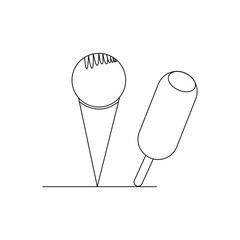 Ice Cream Continuous One line drawing Illustrations & Vectors design