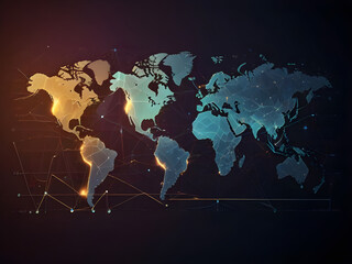 Global business success growth level up network graph with world map illustration ai generative