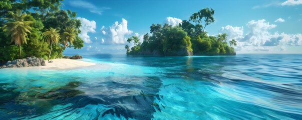 Obraz premium Tropical island , Vivid Ocean, Happy Natural , Blue and Green Sea, Ocean life, 