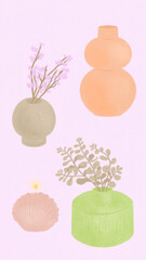girly stylish Danish pastel home decor illustrations trendy vases with flowers & candles to decorate your fun cozy calming bedroom home office interior design lifestyle self-love Instagram story 