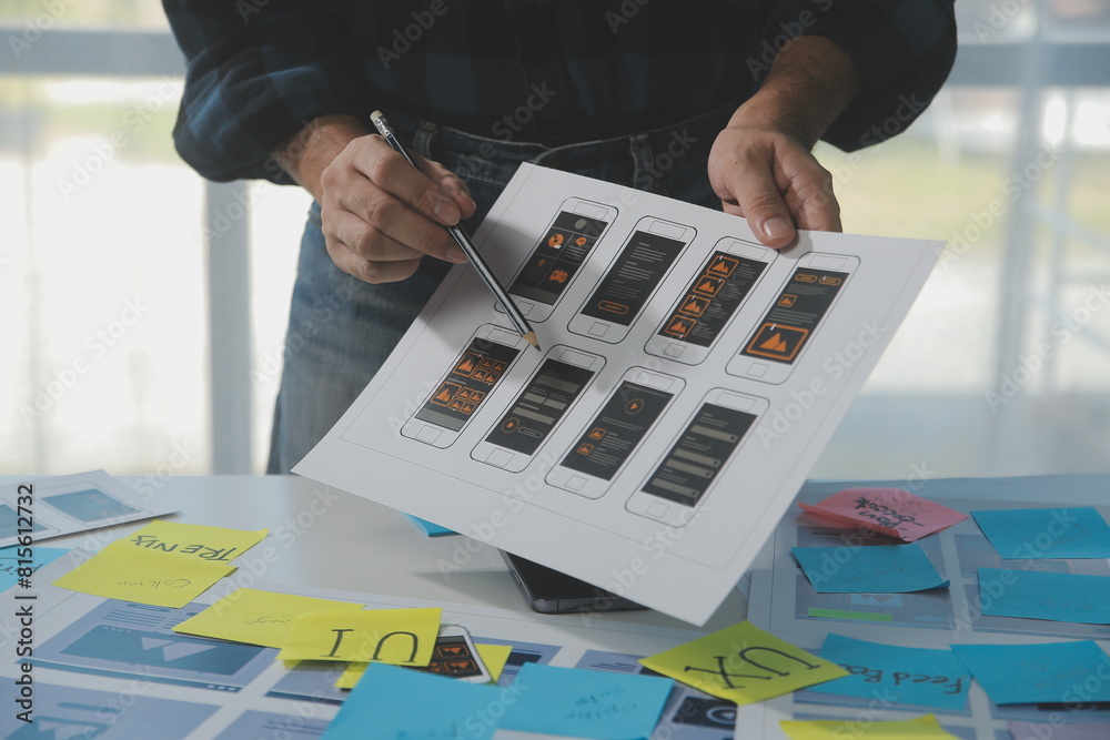 Wall mural ux graphic designer creative sketch planning application process development prototype wireframe for
