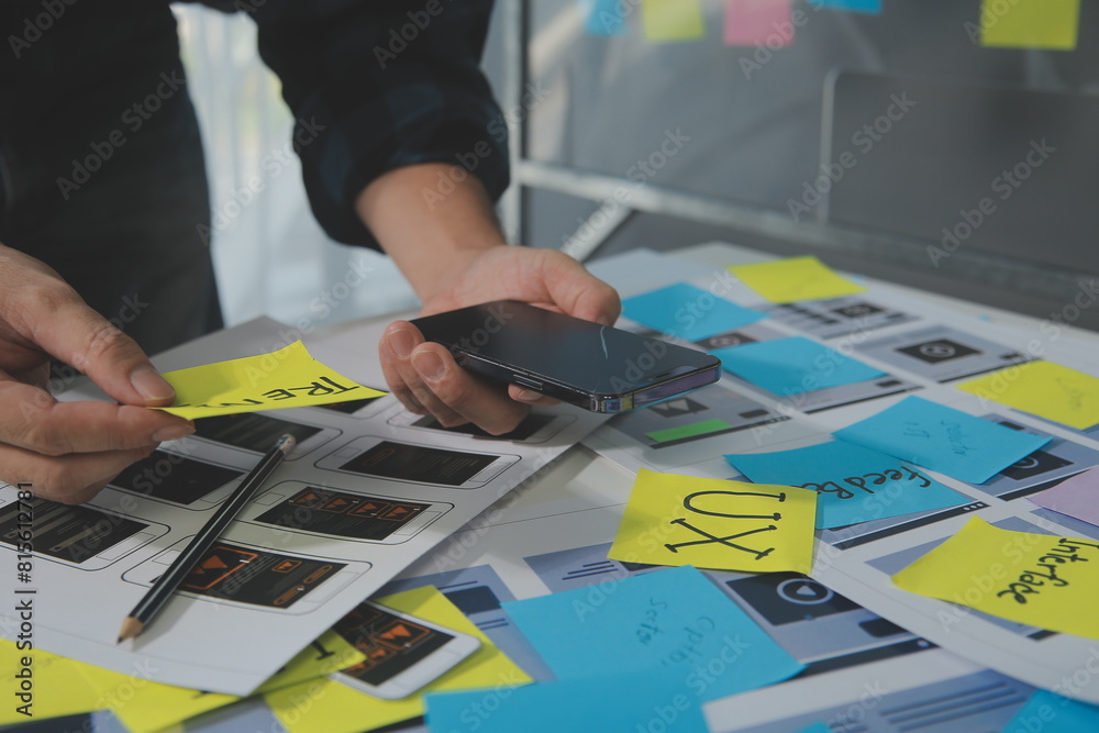 Wall mural ux graphic designer creative sketch planning application process development prototype wireframe for