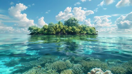 Tropical island , Vivid Ocean, Happy Natural , Blue and Green Sea, Ocean life, 