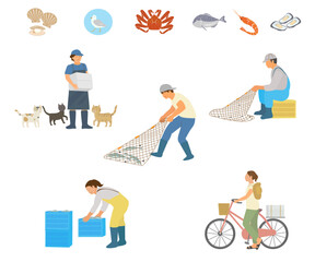 漁港で働く人々