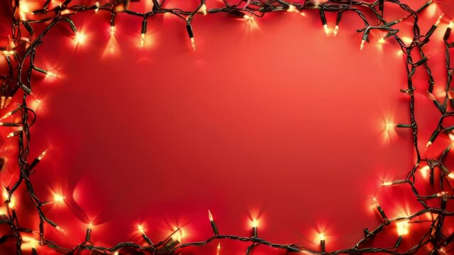 empty christmas festive frame for text made from shining garland lights, copyspace for greetings, holiday promotions, sales, and discounts.