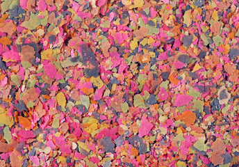 Aquarium fish fodder closeup. food for aquarium fish texture background. top view