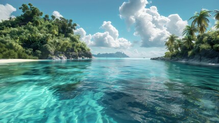 Tropical island , Vivid Ocean, Happy Natural , Blue and Green Sea, Ocean life, 