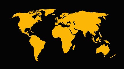 World map bright yellow on black background