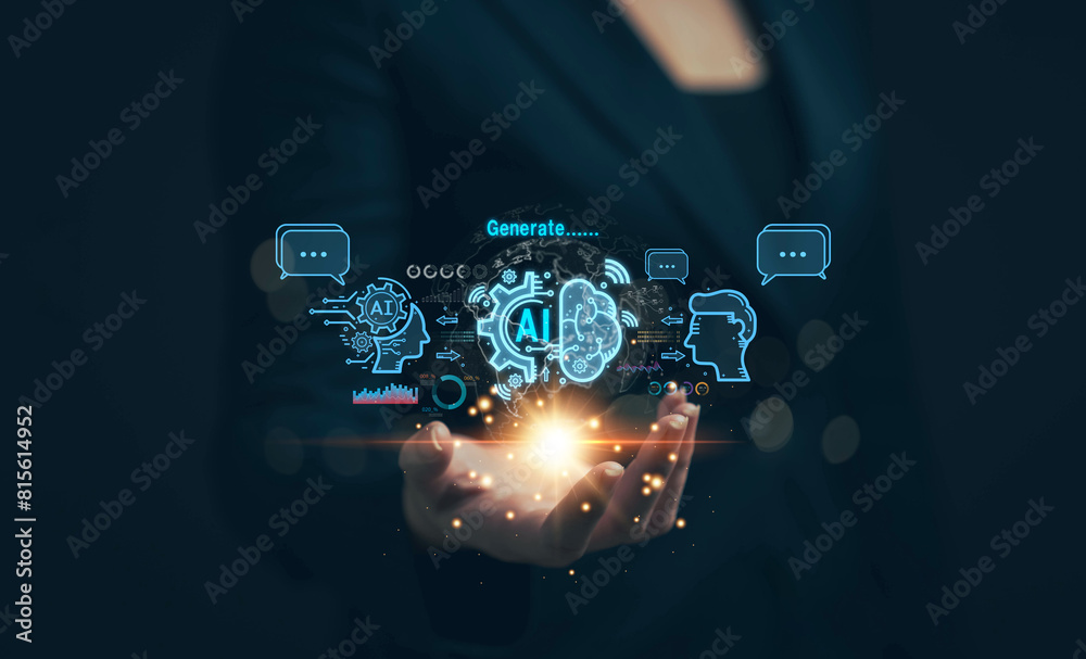 Poster chat with ai. artificial intelligence. the concept of accessing imagination by feeding commands to a