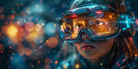 Futuristic cartoon kids playing holographic augmented reality sports and games that educate about nutrition through interactive edutainment