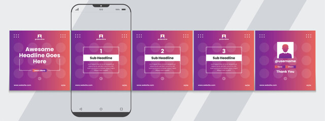 Set of LinkedIn carousel post, social media Instagram carousel post, modern and editable business carousel template design © Tarek Digital