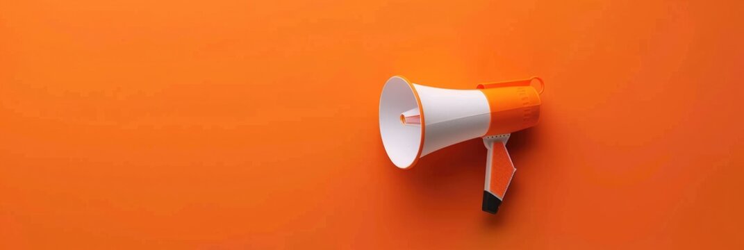 Marketing Image. Business Concept with Paper Cup Megaphone on Orange Background