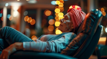 Obraz premium Woman with cancer in hospital on blurred background with space for text placement