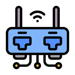 Router Icon With Line Flat Color Style