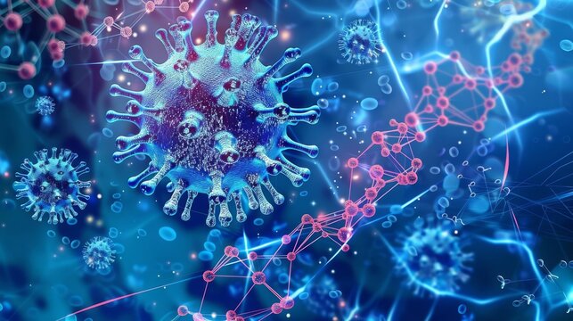 Biotech researchers decoding a virus structure supported by a crosschain computation platform, intricate, digital painting