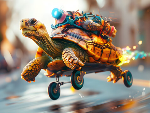 A tortoise on rollerskates