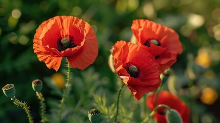 Obraz premium Lovely poppies in full bloom displaying vibrant red petals