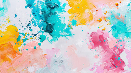 A mix of bright and pastel colors, splashed together randomly, creating a fun and lively abstract background on a white canvas.