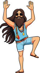 Cheerful cartoon hippie man isolated on a white background