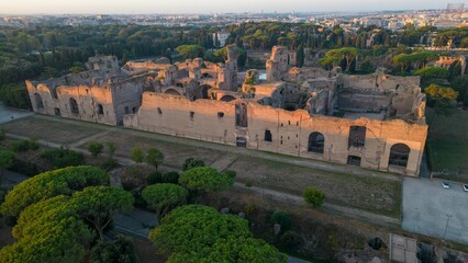 Baths of Caracalla (Terme di Caracalla) - Ancient Roman Ruins. Drone Shot