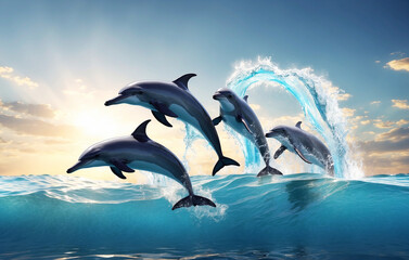 Obraz premium Dolphins are pulled out of the water