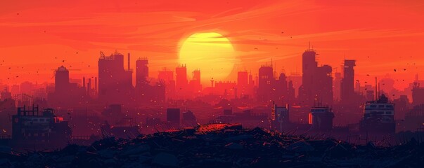 Fototapeta premium A post-apocalyptic wasteland where ruins of once-great civilizations lie buried beneath layers of dust and debris, a stark reminder of the fragility of human existence. illustration.