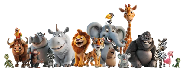 Group of 3D cute happy cartoon Wild Animals safari concept, isolated on white background, png © Black Pig