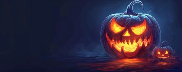 a spooky carved pumpkin for halloween,.  simple illustration