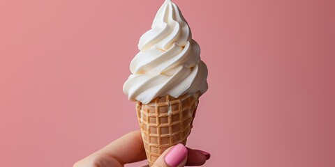 Soft serve ice cream cone in hand. illustration