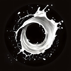 Circular milk splash swirl illustration isolated on black background