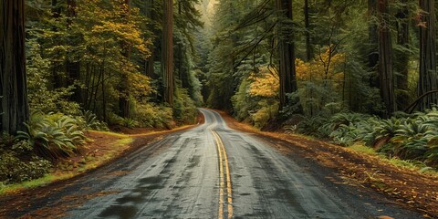 Fototapeta premium Scenic road in Redwood National Forest illustration