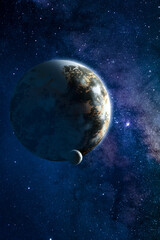 Planet wallpaper for phone. Outer space scenery 3d illustration. mysterious alien planets. Space wallpaper for home screen or lock screen