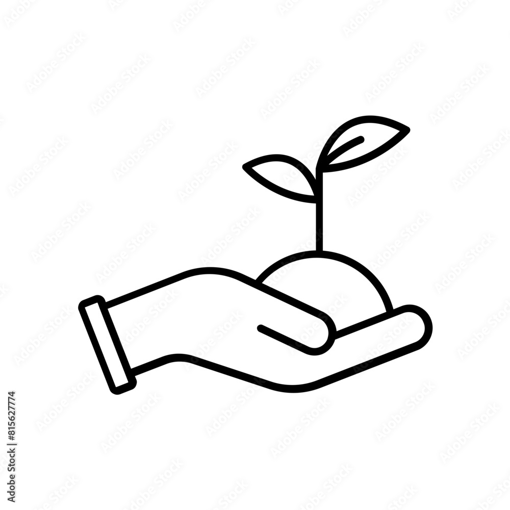 Poster hand holding plant. outline icon