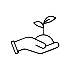 hand holding plant. outline icon