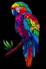 Obraz premium Vibrant and Cheeky Parrot Perched on Tropical Branch with Neon Synthwave Background