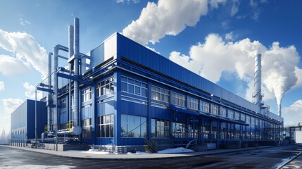 Garbage sorting plant general view of the whole building . A huge workshop with wide pipes. Ecological contribution to nature.  The problem of ecology, waste recycling, reusable use, consumer culture.