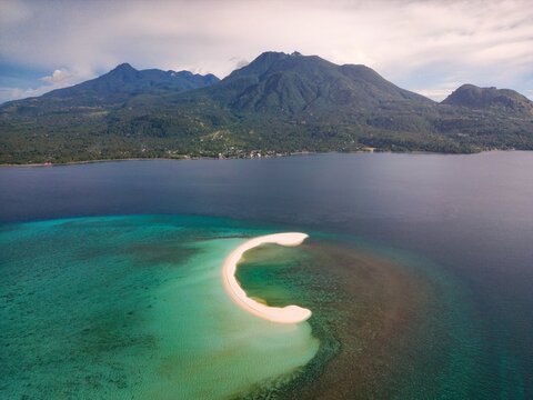 Aerial view of white island sand bank, Camiguin, Philippines