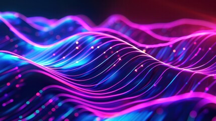 3D rendering abstract shape glowing in ultraviolet spectrum with curvy neon lines on a colorful background. Futuristic energy concept. Perfect for use in advertising, marketing, and design