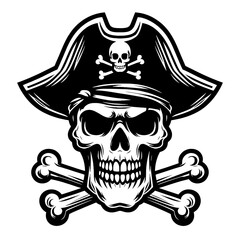 Black and white cartoon Pirate skull Vector SVG Generative AI