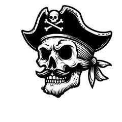 Black and white cartoon Pirate skull Vector SVG Generative AI