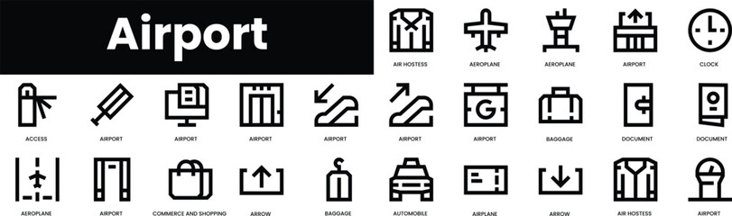 Set of outline airport icons. Minimalist thin linear web icon set. vector illustration.