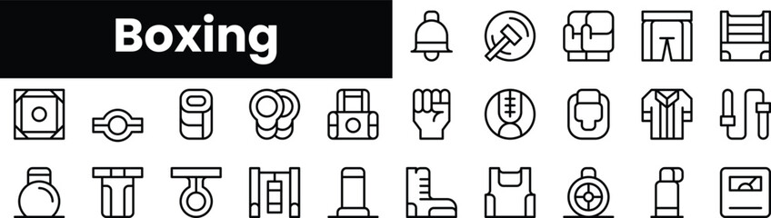 Set of outline boxing icons. Minimalist thin linear web icon set. vector illustration.