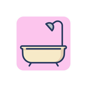 Bath tube line icon. Bathroom, shower, restroom outline sign. Home interior, plumbing, morning concept. Vector illustration, symbol element for web design and apps