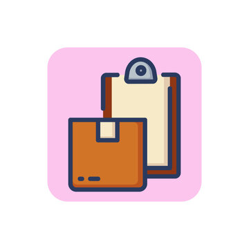 Box and courier clipboard line icon. Distribution, carriage, package outline sign. Shipping and delivery service concept. Vector illustration for web design and apps