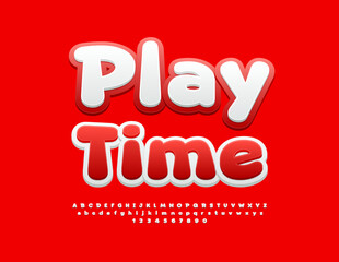 Vector artistic poster Play Time. Cartoon style Font. Funny Kids set of Alphabet Letters and Numbers and Symbols.