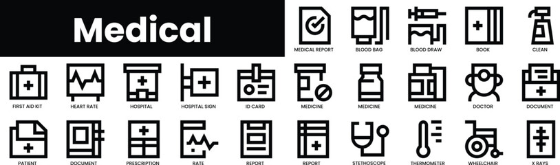 Set of outline medical icons. Minimalist thin linear web icon set. vector illustration.