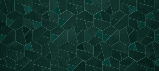 Abstract colored dark green geometric hexagonal hexagon mosaic cement stone concrete tile wall...