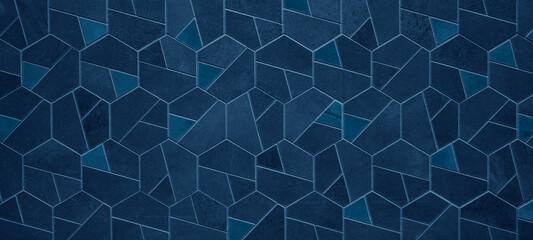 Abstract colored dark blue bright geometric hexagonal hexagon mosaic cement stone concrete tile...